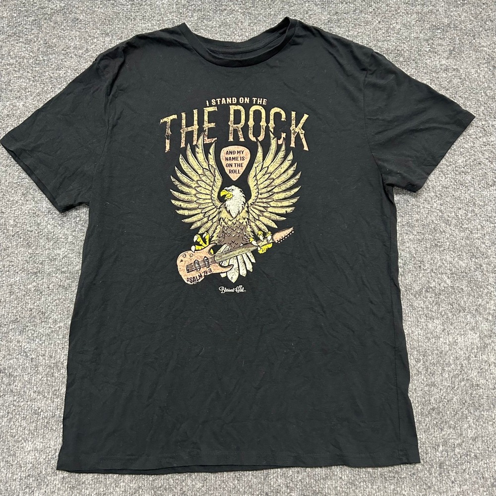 Blessed Girl T-Shirt Womens Size L Black I Stand On The Rock Eagle Graphic Tee
